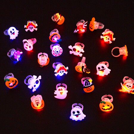 50pcs Halloween Decorations Creative Cute Pumpkin Ghost Eye Rings for Children Halloween Luminous Rings LED Flash Finger Ring