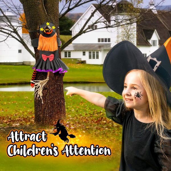 Crashing Witch Decor,Halloween Decorations Clearance Outdoor Witch Props Ornaments,with Adjustable Band,Outside Garden Funny Witches Flying Crashed