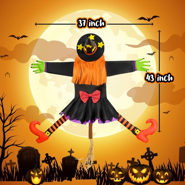 Crashing Witch Decor,Halloween Decorations Clearance Outdoor Witch Props Ornaments,with Adjustable Band,Outside Garden Funny Witches Flying Crashed