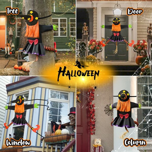 Crashing Witch Decor,Halloween Decorations Clearance Outdoor Witch Props Ornaments,with Adjustable Band,Outside Garden Funny Witches Flying Crashed