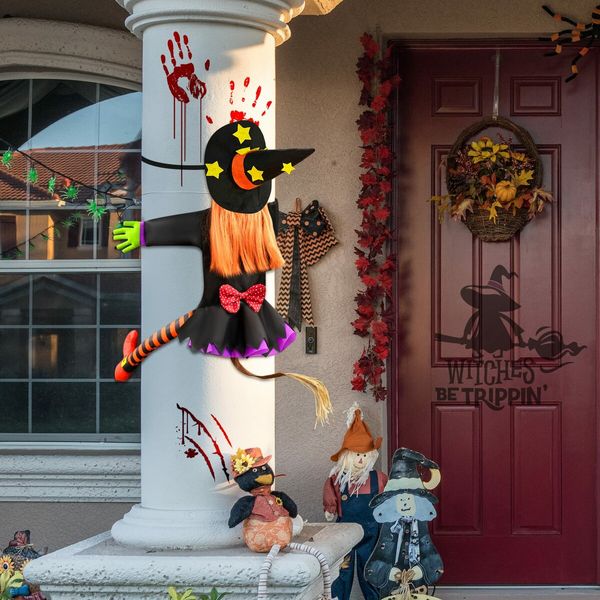 Crashing Witch Decor,Halloween Decorations Clearance Outdoor Witch Props Ornaments,with Adjustable Band,Outside Garden Funny Witches Flying Crashed