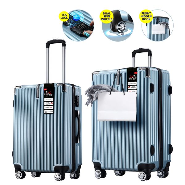 2 PCS Luggage Set Suitcases Carry On Spinner Traveller Bags Cabin Hard Shell Case Trolley Lightweight Travel Storage Rolling TSA Lock Ice Blue