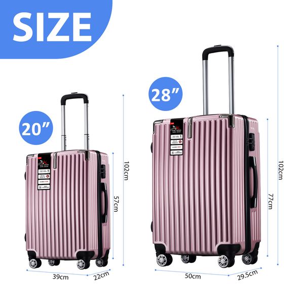 2 Piece Luggage Suitcase Set Carry On Spinner Case Traveller Bag Storage Cabin Lightweight Hard Shell Trolley Wheels TSA Lock Rose Gold