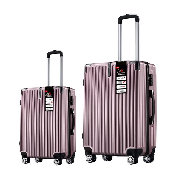 2 Piece Luggage Suitcase Set Carry On Spinner Case Traveller Bag Storage Cabin Lightweight Hard Shell Trolley Wheels TSA Lock Rose Gold