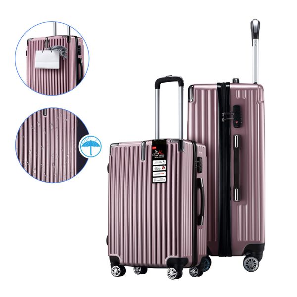 2 Piece Luggage Suitcase Set Carry On Spinner Case Traveller Bag Storage Cabin Lightweight Hard Shell Trolley Wheels TSA Lock Rose Gold