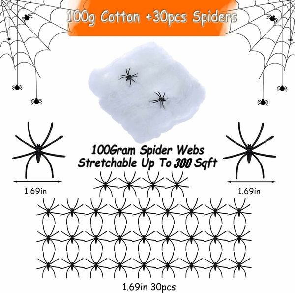 Spider Webs Halloween Decorations,300 Sqft Spider Webs with 30 Fake Spiders,Stretchable Cobwebs for Indoor/Outdoor Scary Atmosphere,Parties,and Haunted Houses