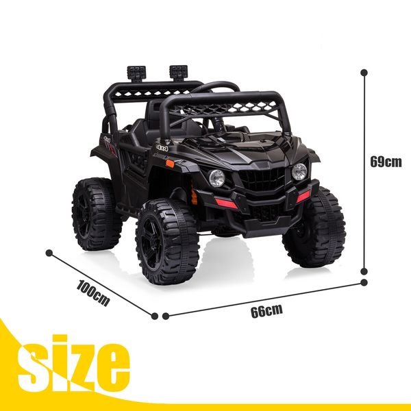 Kids Electric Car UTV Ride On Battery Remote Control Toy Vehicle Off Road Charging Racing Jeep 12V Black Lights Music Radio Rear Storage