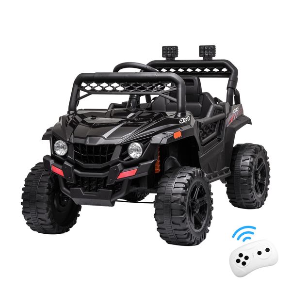 Kids Electric Car UTV Ride On Battery Remote Control Toy Vehicle Off Road Charging Racing Jeep 12V Black Lights Music Radio Rear Storage