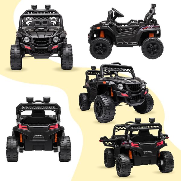 Kids Electric Car UTV Ride On Battery Remote Control Toy Vehicle Off Road Charging Racing Jeep 12V Black Lights Music Radio Rear Storage