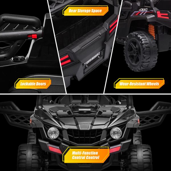 Kids Electric Car UTV Ride On Battery Remote Control Toy Vehicle Off Road Charging Racing Jeep 12V Black Lights Music Radio Rear Storage