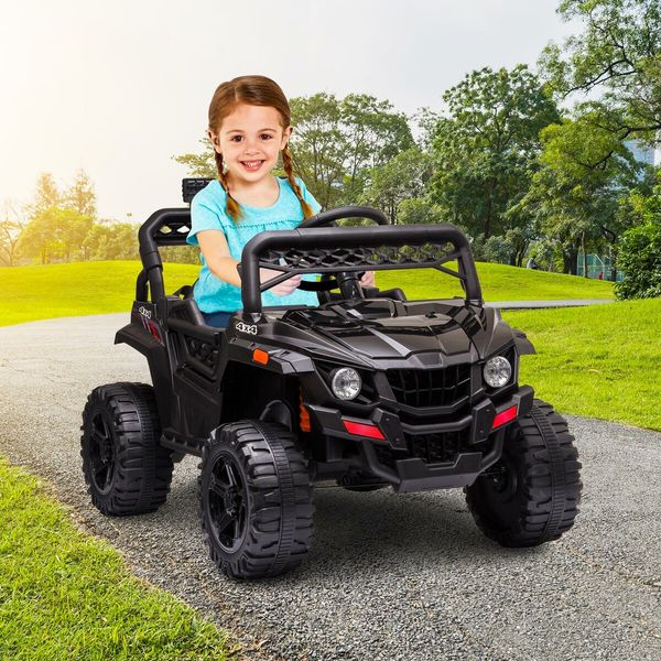 Kids Electric Car UTV Ride On Battery Remote Control Toy Vehicle Off Road Charging Racing Jeep 12V Black Lights Music Radio Rear Storage