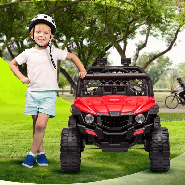 Kids Electric Car UTV Battery Remote Control Ride On Toy Vehicle Charging Off Road Racing Jeep 12V Red Lights Music Radio Rear Storage