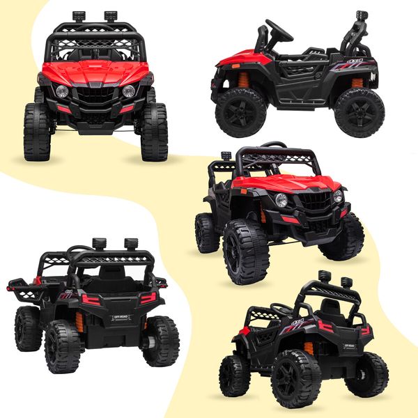 Kids Electric Car UTV Battery Remote Control Ride On Toy Vehicle Charging Off Road Racing Jeep 12V Red Lights Music Radio Rear Storage