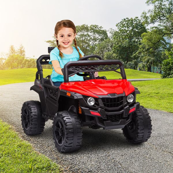 Kids Electric Car UTV Battery Remote Control Ride On Toy Vehicle Charging Off Road Racing Jeep 12V Red Lights Music Radio Rear Storage