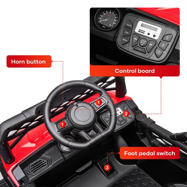 Kids Electric Car UTV Battery Remote Control Ride On Toy Vehicle Charging Off Road Racing Jeep 12V Red Lights Music Radio Rear Storage