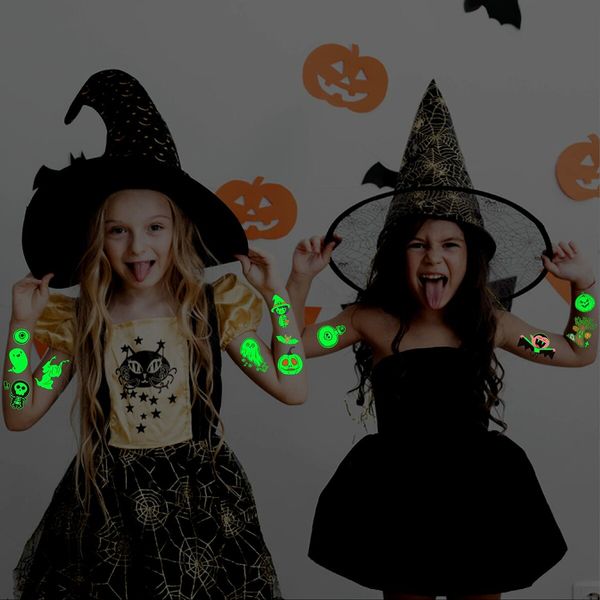 100 Styles Glow Halloween Party Supplies, Luminous Halloween Temporary Tattoos for Kids Birthday Party Decorations Favors, Halloween Gifts Goodie Bag Fillers (10 Sheets)