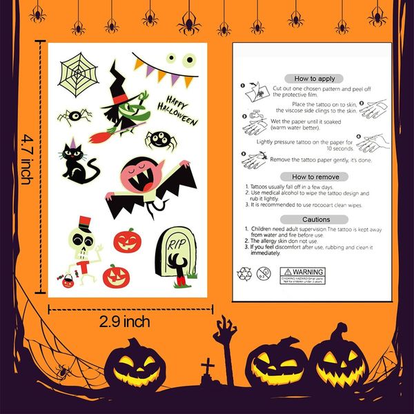 100 Styles Glow Halloween Party Supplies, Luminous Halloween Temporary Tattoos for Kids Birthday Party Decorations Favors, Halloween Gifts Goodie Bag Fillers (10 Sheets)