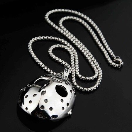 Men's Stainless Steel Jason's Mask Hollow Openwork Pendant Necklace, 24 inch Keel Link Chain