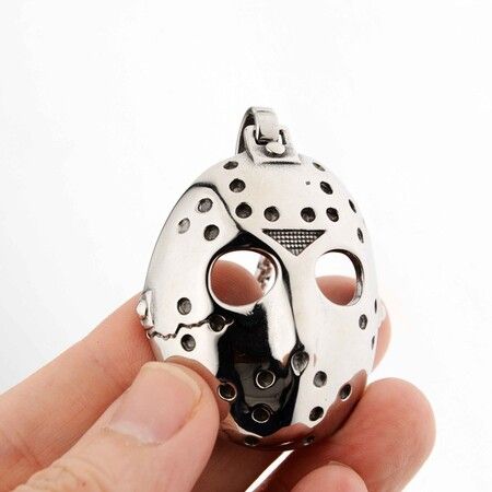 Men's Stainless Steel Jason's Mask Hollow Openwork Pendant Necklace, 24 inch Keel Link Chain