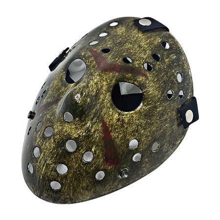 Jason Mask, Friday the 13th Halloween Cosplay Mask Masquerade Horror Mask Christmas with Adjustable Straps Dark Gold