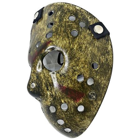 Jason Mask, Friday the 13th Halloween Cosplay Mask Masquerade Horror Mask Christmas with Adjustable Straps Dark Gold