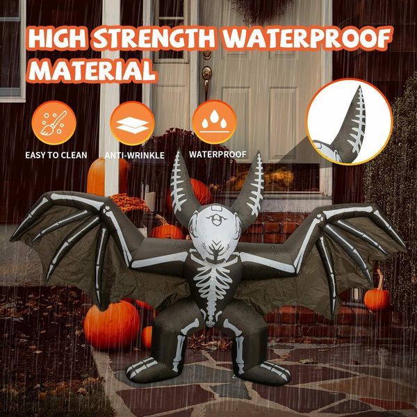 2.4m Halloween Inflatables Outdoor dino dinosaur Wings Flying Blow Up Yard Decoration with LED Lights Built-in for Holiday Party Yard Garden