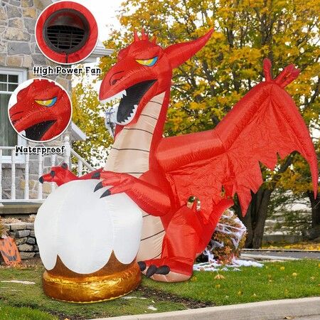 1.8m Halloween Inflatables Outdoor dino Fire dinosaur  Blow Up Yard Decoration with LED Lights Built-in for Holiday Party Yard Garden