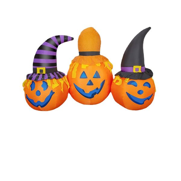 1.9m Halloween Inflatables Outdoor Pumpkin Combo with Wizard hat Blow Up Yard Decoration with LED Lights Built-in for Holiday Party Yard Garden