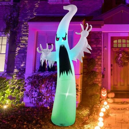 1.8m Halloween Inflatable Outdoor Colorful Dimming Ghost, Blow Up Yard Decoration with LED Lights Built-in for Holiday/Party/Yard/Garden