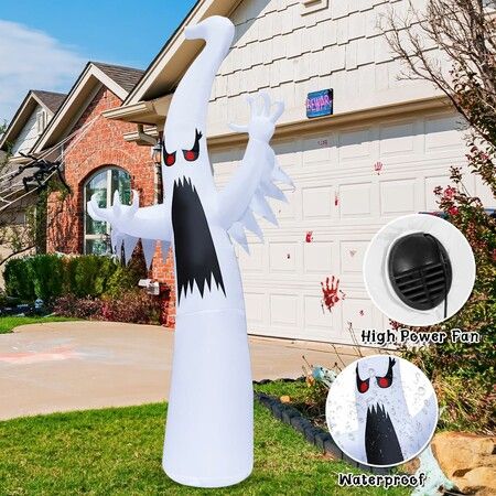 1.8m Halloween Inflatable Outdoor Colorful Dimming Ghost, Blow Up Yard Decoration with LED Lights Built-in for Holiday/Party/Yard/Garden