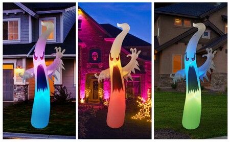 1.8m Halloween Inflatable Outdoor Colorful Dimming Ghost, Blow Up Yard Decoration with LED Lights Built-in for Holiday/Party/Yard/Garden