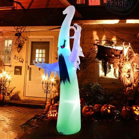 1.8m Halloween Inflatable Outdoor Colorful Dimming Ghost, Blow Up Yard Decoration with LED Lights Built-in for Holiday/Party/Yard/Garden