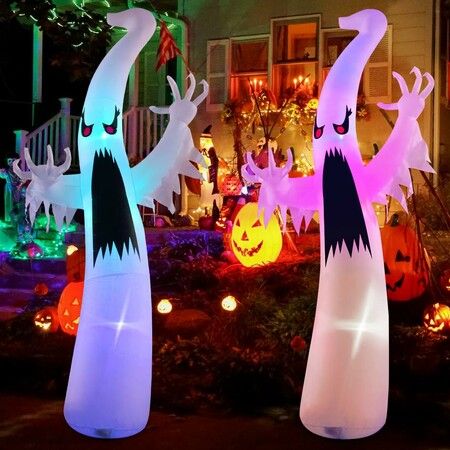 1.8m Halloween Inflatable Outdoor Colorful Dimming Ghost, Blow Up Yard Decoration with LED Lights Built-in for Holiday/Party/Yard/Garden