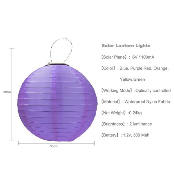 6 Pack 30cm Led Solar Cloth Asian Lantern Waterproof Spring Festival Hanging Lamp Outdoor Garden Solar Led Light Lantern