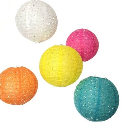 12 Pieces  8Inch  Paper Lanterns Multicolor Hanging Hollow Lanterns  8 Inch Asia Lantern Lamps for Home Outdoor  Decorations (Round with LED-Colorful)