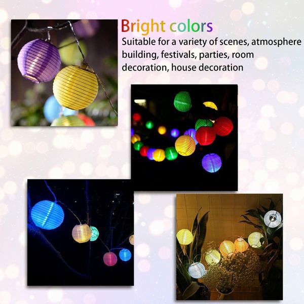 6.5m 30LED Lantern Nylon String Lights Solar String Lights Outdoor Waterproof Colorful Easter Birthday Wedding Bar Backyard Lawn Patio Party Decor