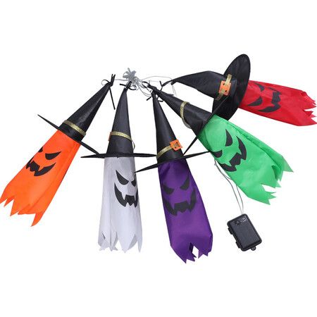 Halloween Decorations 3m Hanging Light Up Ghost Hat Ornament 5Lights Enhanced Lighting Brightness, Suitable for Outdoor, Yard, Tree