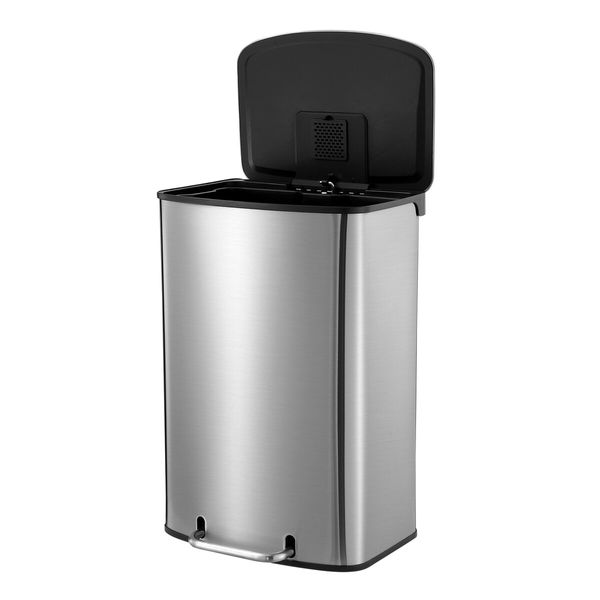 50L Pedal Bin Garbage Can Rubbish Recycling Trash Waste Stainless Steel Rectangular Trashcan Soft Closing Lid Kitchen House Indoor Office