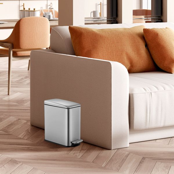 Small Garbage Can Rubbish Pedal Bin Recycling Trash Waste Stainless Steel Rectangular Trashcan Soft Closing Kitchen House Indoor 5L