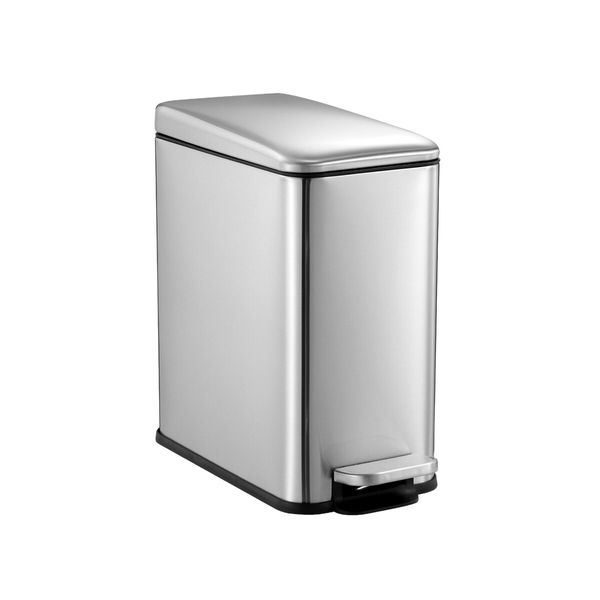 Small Garbage Can Rubbish Pedal Bin Recycling Trash Waste Stainless Steel Rectangular Trashcan Soft Closing Kitchen House Indoor 5L