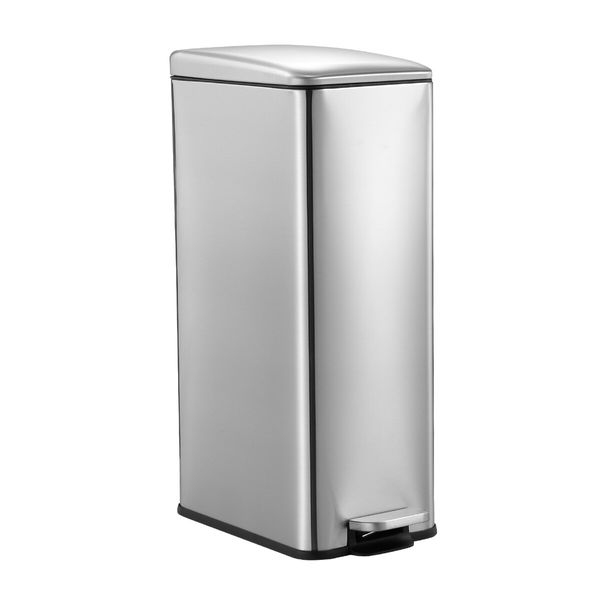 Small Garbage Can Rubbish Pedal Bin Recycling Trash Waste Stainless Steel Rectangular Trashcan Soft Closing Kitchen House Indoor 20L