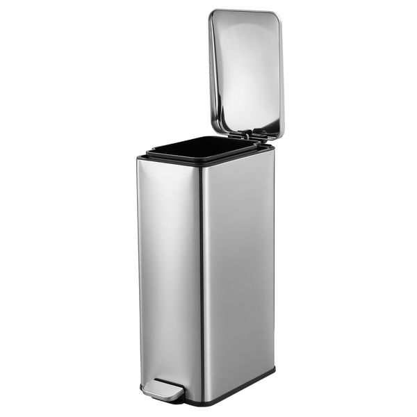 Small Garbage Can Rubbish Pedal Bin Recycling Trash Waste Stainless Steel Rectangular Trashcan Soft Closing Kitchen House Indoor 20L