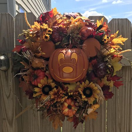 Halloween Mickey Pumpkin Wreath- Fall Wreath for Front Door Decor, Artificial Maples, Sunflower, Fall Harvest, Holiday Decor, Indoor Outdoor
