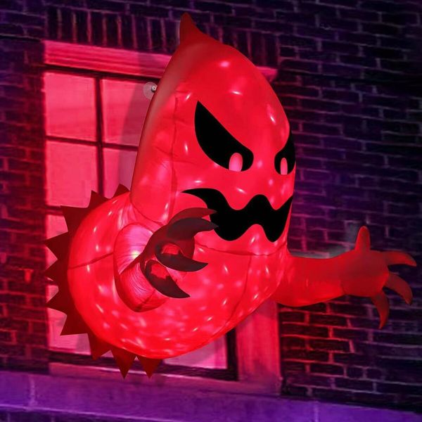 1.4m Halloween Inflatables Outdoor Decoration Ghost Broke Out from Window with Build-in LED Blow Up Scary Halloween Decor for Yard Garden