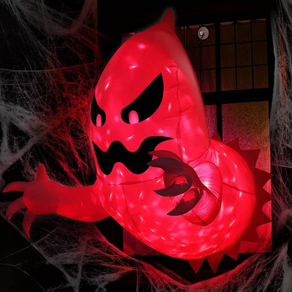 1.4m Halloween Inflatables Outdoor Decoration Ghost Broke Out from Window with Build-in LED Blow Up Scary Halloween Decor for Yard Garden