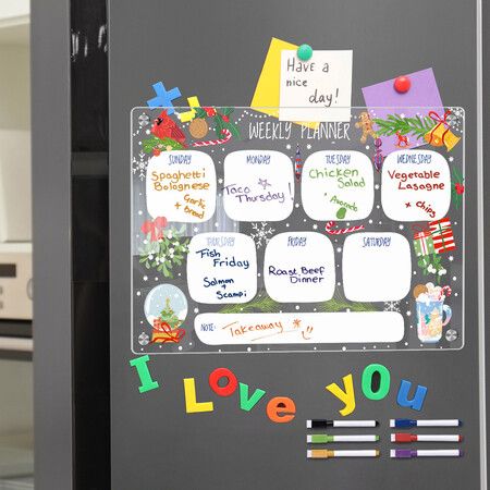 Christmas Dry-erase Magnetic Whiteboard for Fridge Magnets Erasable Weekly Planner Drawing Board Magnetic Bulletin Board Monthly Calendar Size 29.7*21CM