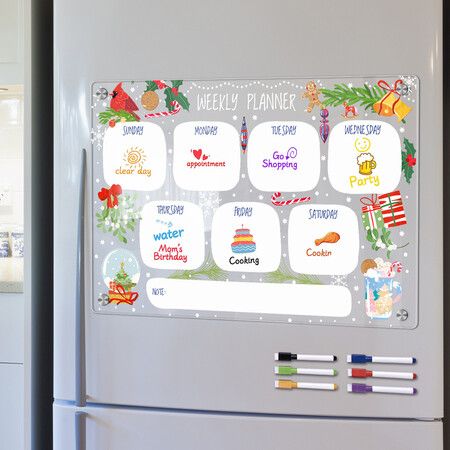 Christmas Dry-erase Magnetic Whiteboard for Fridge Magnets Erasable Weekly Planner Drawing Board Magnetic Bulletin Board Monthly Calendar Size 29.7*21CM