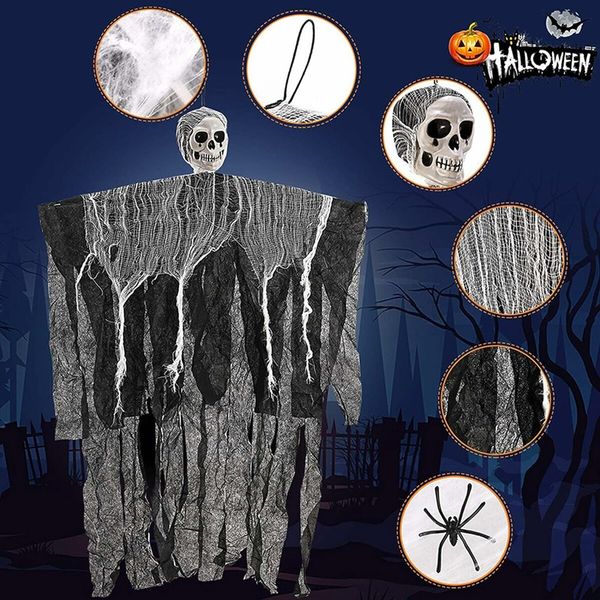 Halloween Hanging Grim Reapers Decorations, Halloween Skeleton Ghost Decorations, Indoor Outdoor Halloween Decorations for Haunted House Prop Decor