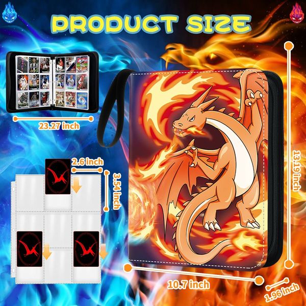 900 Cards  Binder PU HOLDER POKENMON With 50 Sleeves, 9-Pocket Card Book Holder for TCG Game Cards Collection, Sports Trading Cards Collector Album