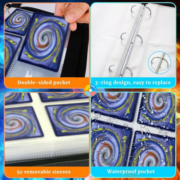 900 Cards  Binder PU HOLDER POKENMON With 50 Sleeves, 9-Pocket Card Book Holder for TCG Game Cards Collection, Sports Trading Cards Collector Album